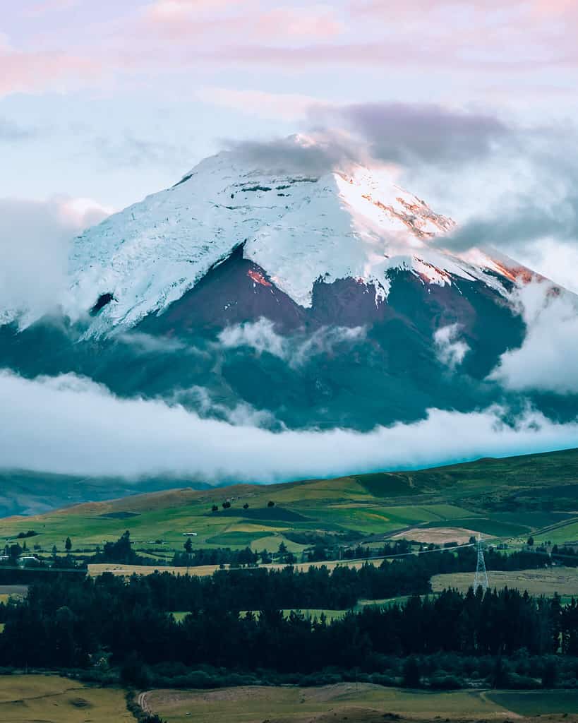 Cotopaxi peak with pink sky
